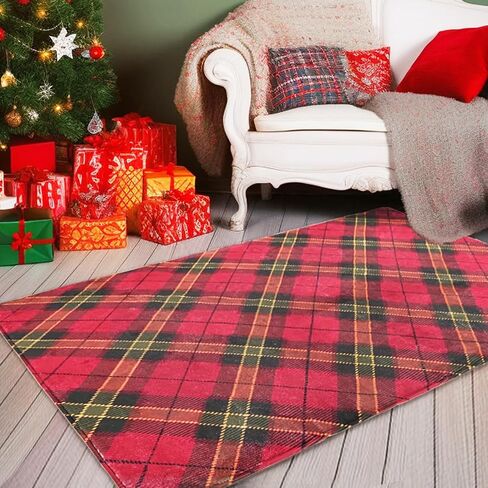 Christmas Area Rug 4X6 Machine Washable Non Slip Area Rugs Carpets for Bed Room, Living Room, Dining Room, Red Square Print in Saudi Arabia