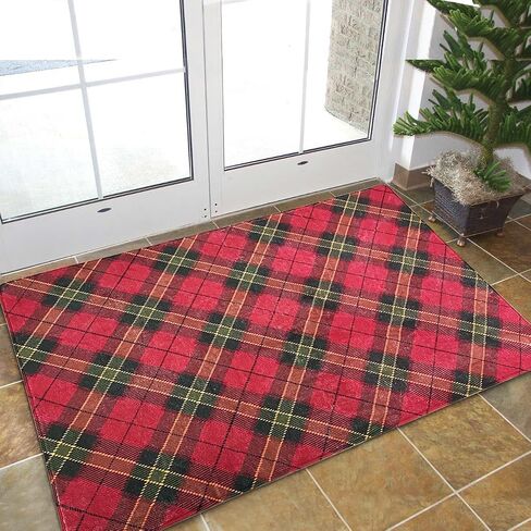 Christmas Area Rug 4X6 Machine Washable Non Slip Area Rugs Carpets for Bed Room, Living Room, Dining Room, Red Square Print in Saudi Arabia