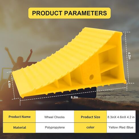 4Pack Wheel Chocks for RV Trailer Non Slip Heavy Duty Yellow Camper Wheel Chocks with Handle for Easy Removal Polypropylene Wheel Stoppers for Cars Campers Trucks Rvs in Saudi Arabia