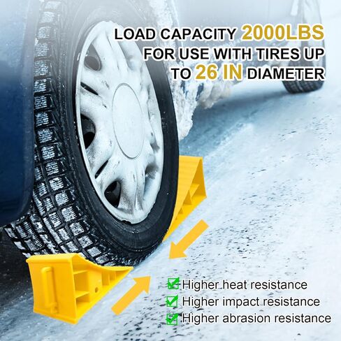 4Pack Wheel Chocks for RV Trailer Non Slip Heavy Duty Yellow Camper Wheel Chocks with Handle for Easy Removal Polypropylene Wheel Stoppers for Cars Campers Trucks Rvs in Saudi Arabia