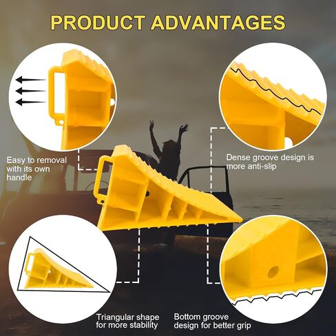 4Pack Wheel Chocks for RV Trailer Non Slip Heavy Duty Yellow Camper Wheel Chocks with Handle for Easy Removal Polypropylene Wheel Stoppers for Cars Campers Trucks Rvs in Saudi Arabia