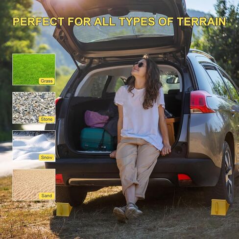 4Pack Wheel Chocks for RV Trailer Non Slip Heavy Duty Yellow Camper Wheel Chocks with Handle for Easy Removal Polypropylene Wheel Stoppers for Cars Campers Trucks Rvs in Saudi Arabia