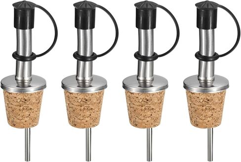uxcell Stainless Steel Bottle Pourers, 4Pcs Olive Oil Spout with Rubber Dust Caps, Cork Design Wine Bottle Stoppers for Pours Liquid, Olive Oil, Wine, Vinegar in Saudi Arabia