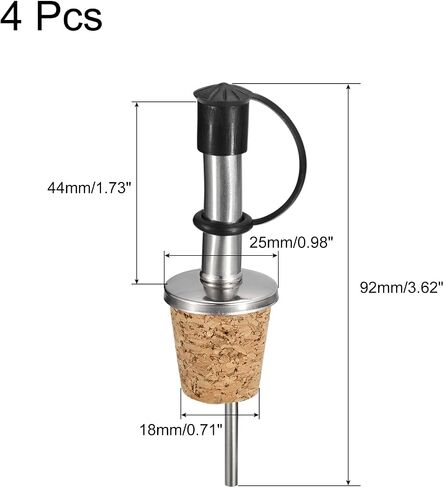 uxcell Stainless Steel Bottle Pourers, 4Pcs Olive Oil Spout with Rubber Dust Caps, Cork Design Wine Bottle Stoppers for Pours Liquid, Olive Oil, Wine, Vinegar in Saudi Arabia