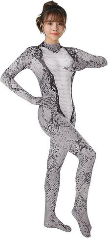GREUS Halloween Python Cosplay One-piece Tights Snake Print Woman Costume Bodysuits Animal Outfit Snake Dress up Suits in Kuwait