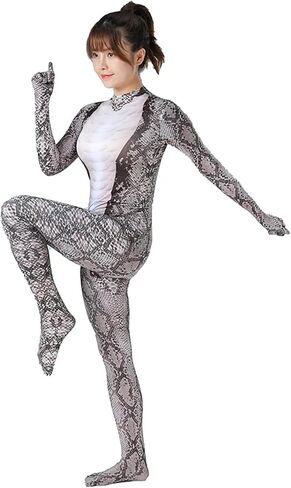GREUS Halloween Python Cosplay One-piece Tights Snake Print Woman Costume Bodysuits Animal Outfit Snake Dress up Suits in Kuwait