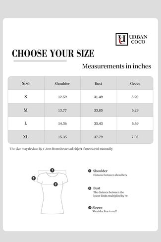 تي شيرت حريمي من Urban CoCo بأكمام قصيرة ورقبة مستديرة وأكمام قصيرة مناسب للصيف كاجوال ومضلع أساسي in Kuwait