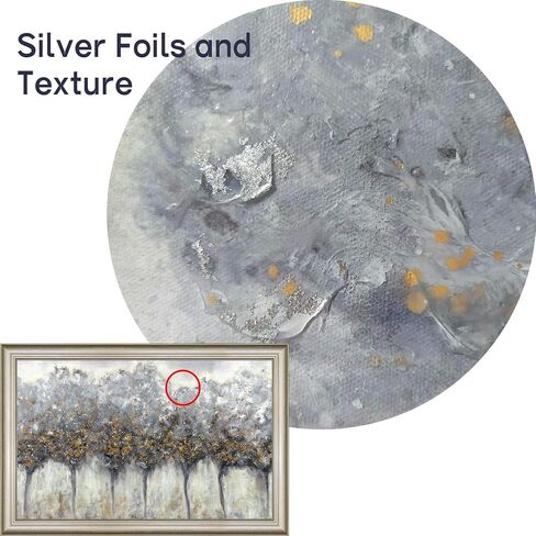 Abstract Gray Tree Wall Art: Framed Silver Textured Forest Artwork Gold Leaves Trees Prints for Living Room in Saudi Arabia