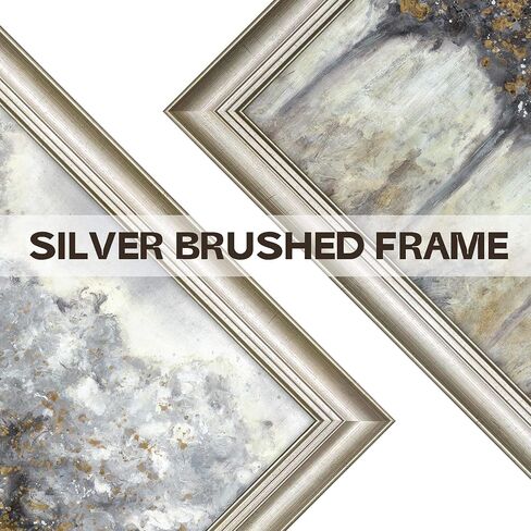 Abstract Gray Tree Wall Art: Framed Silver Textured Forest Artwork Gold Leaves Trees Prints for Living Room in Saudi Arabia