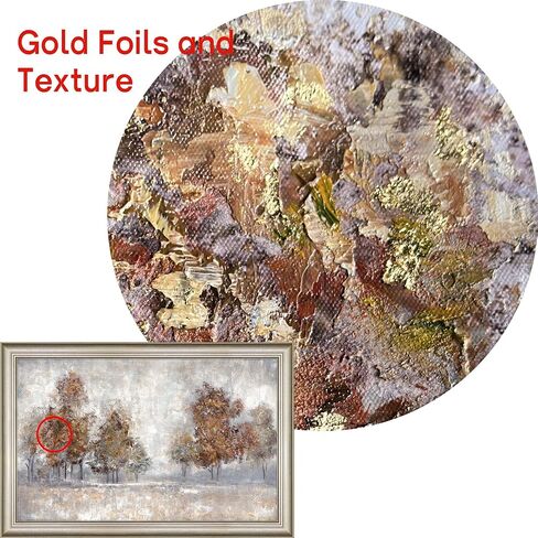 Abstract Gray Tree Wall Art: Framed Silver Textured Forest Artwork Gold Leaves Trees Prints for Living Room in Saudi Arabia