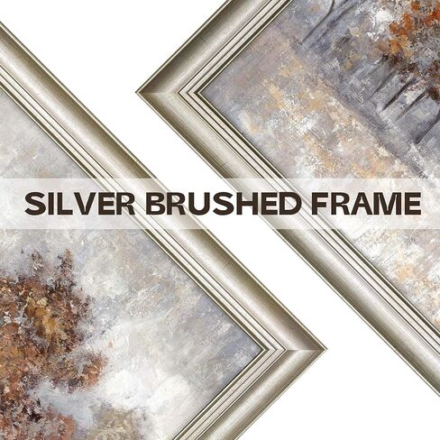 Abstract Gray Tree Wall Art: Framed Silver Textured Forest Artwork Gold Leaves Trees Prints for Living Room in Saudi Arabia