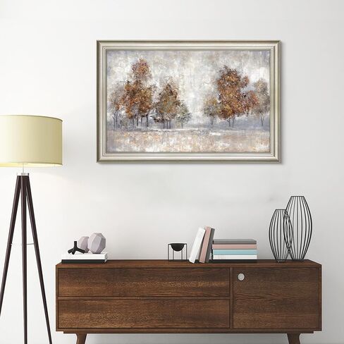 Abstract Gray Tree Wall Art: Framed Silver Textured Forest Artwork Gold Leaves Trees Prints for Living Room in Saudi Arabia