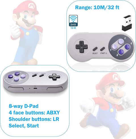 2.4 GHz Wireless SNES Switch Online Controller, USB Receiver, Compatible with Switch/Switch OLED, PC, Mac OS, Android, Steam Deck, Raspberry Pi (Rechargeable) (Plug and Play) (2 Pack) Multicolor in Saudi Arabia