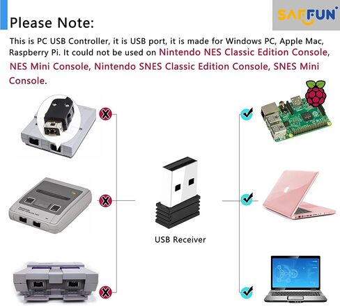 2.4 GHz Wireless SNES Switch Online Controller, USB Receiver, Compatible with Switch/Switch OLED, PC, Mac OS, Android, Steam Deck, Raspberry Pi (Rechargeable) (Plug and Play) (2 Pack) Multicolor in Saudi Arabia