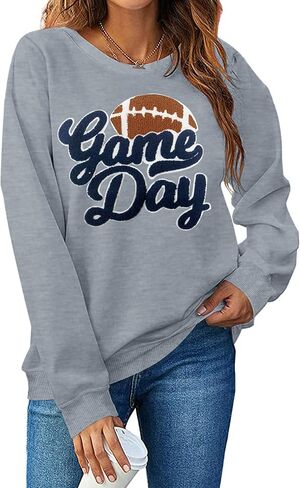 Football Game Day Sweatshirt for Women Game Day Chenille Patch Shirts Football Graphic Long Sleeve Tops in Saudi Arabia