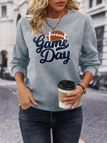 Football Game Day Sweatshirt for Women Game Day Chenille Patch Shirts Football Graphic Long Sleeve Tops in Saudi Arabia