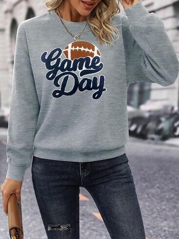 Football Game Day Sweatshirt for Women Game Day Chenille Patch Shirts Football Graphic Long Sleeve Tops in Saudi Arabia