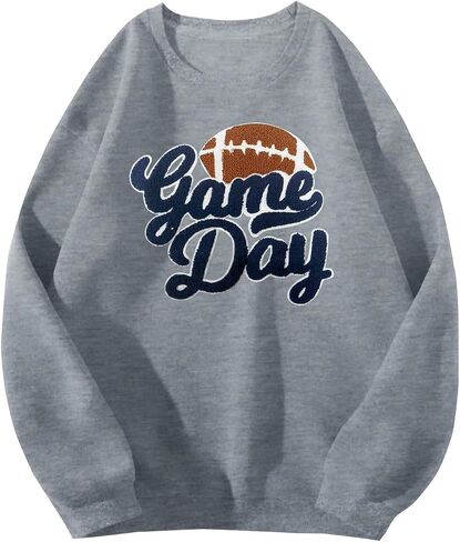 Football Game Day Sweatshirt for Women Game Day Chenille Patch Shirts Football Graphic Long Sleeve Tops in Saudi Arabia