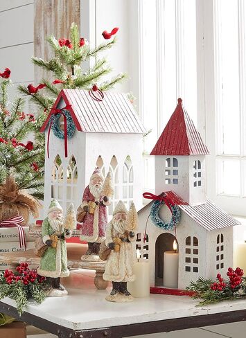 Orchid & Ivy 16.75-Inch Tall Rustic White Metal Church w/Red Roof & Wreath Christmas Candle Holder Decoration – Decorative Christian Farmhouse Holiday House Shaped Tabletop Lantern Xmas Home Decor in Saudi Arabia