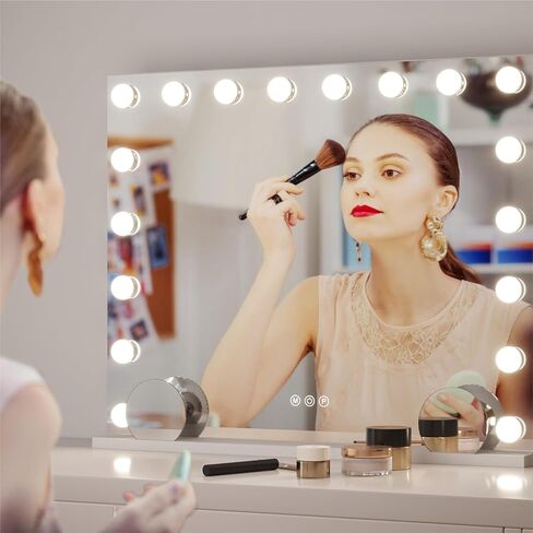 Vanity Mirror with Lights, Hollywood Lighted Makeup Mirror with 15 Dimmable Led Bulbs, 3 Color Lighting Modes, USB Charging Port Touch Control 10x Magnification 22.2 × 17.3 inch in Saudi Arabia