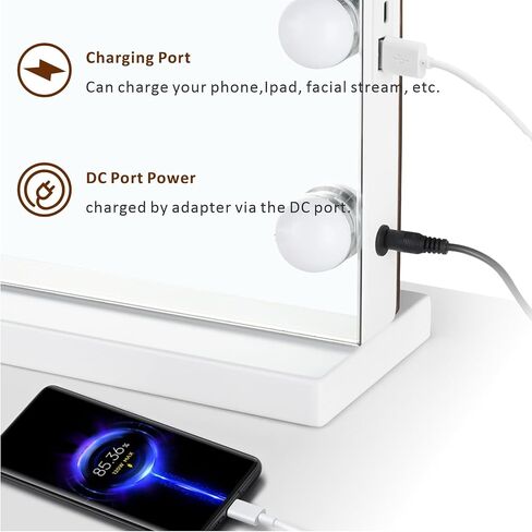 Vanity Mirror with Lights, Hollywood Lighted Makeup Mirror with 15 Dimmable Led Bulbs, 3 Color Lighting Modes, USB Charging Port Touch Control 10x Magnification 22.2 × 17.3 inch in Saudi Arabia