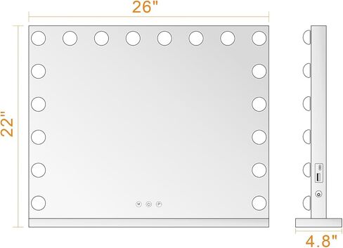 Vanity Mirror with Lights, Hollywood Lighted Makeup Mirror with 15 Dimmable Led Bulbs, 3 Color Lighting Modes, USB Charging Port Touch Control 10x Magnification 22.2 × 17.3 inch in Saudi Arabia