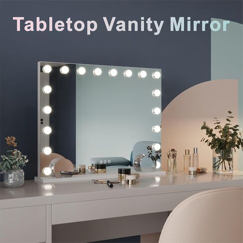 Vanity Mirror with Lights, Hollywood Lighted Makeup Mirror with 15 Dimmable Led Bulbs, 3 Color Lighting Modes, USB Charging Port Touch Control 10x Magnification 22.2 × 17.3 inch in Saudi Arabia