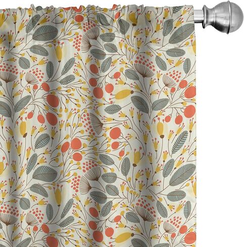 مجموعة ستائر النوافذ Ambesonne Floral مكونة من قطعتين، زهور صغيرة مرسومة يدويًا مع تصميم فني قديم بنقاط كبيرة وصغيرة، مجموعة خفيفة الوزن مع جيب قضيب، 4 لوحات مقاس 28 بوصة × 84 بوصة، أصفر كاكي in Saudi Arabia