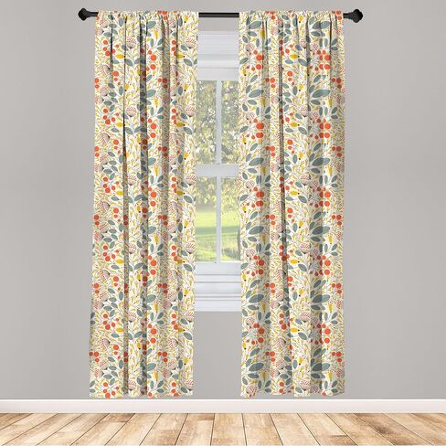 مجموعة ستائر النوافذ Ambesonne Floral مكونة من قطعتين، زهور صغيرة مرسومة يدويًا مع تصميم فني قديم بنقاط كبيرة وصغيرة، مجموعة خفيفة الوزن مع جيب قضيب، 4 لوحات مقاس 28 بوصة × 84 بوصة، أصفر كاكي in Saudi Arabia