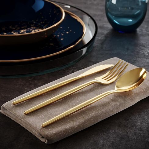 Gold Plastic Forks and Spoons 120 Pack Disposable Silverware Set - Plastic Cutlery Set Includes 3 x 40 - Forks Silverware - Plastic Spoons - Plastic Knives - Plastic Utensils Set by Trendables in Saudi Arabia