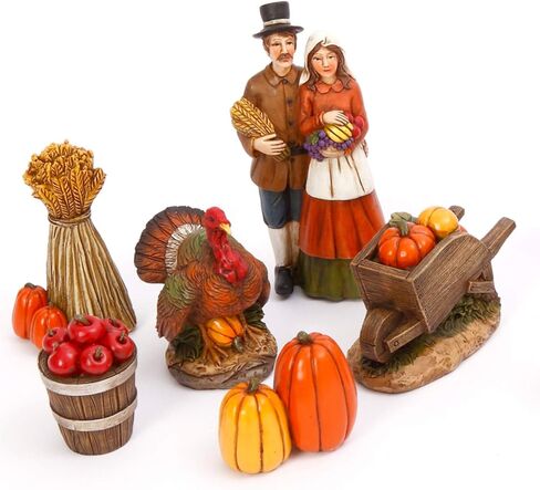 مجموعة صناديق زخرفية مكونة من 6 قطع من One Holiday Way من تماثيل حصاد الخريف المصغرة للحاج - طاولة خريفية صغيرة عتيقة لديكور عيد الشكر وديكور المنزل للرف والطاولة ومكتب المكتب in Kuwait