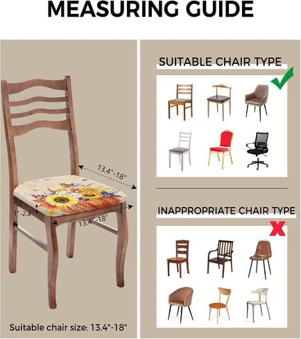 Fall Stretch Dining Chair Seat Covers Set of 4, Thanksgiving Removable Washable Chair Covers Seat Slipcovers, Autumn Orange Pumpkin Sunflower Leaves Dust-proof Chair Cover Seat for Kitchen Decor in Saudi Arabia