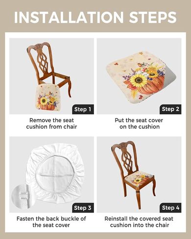 Fall Stretch Dining Chair Seat Covers Set of 4, Thanksgiving Removable Washable Chair Covers Seat Slipcovers, Autumn Orange Pumpkin Sunflower Leaves Dust-proof Chair Cover Seat for Kitchen Decor in Saudi Arabia