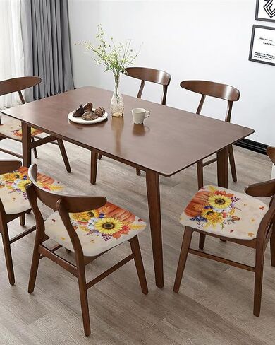 Fall Stretch Dining Chair Seat Covers Set of 4, Thanksgiving Removable Washable Chair Covers Seat Slipcovers, Autumn Orange Pumpkin Sunflower Leaves Dust-proof Chair Cover Seat for Kitchen Decor in Saudi Arabia