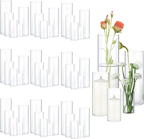 5 Pack Clear Glass Vases for Centerpieces, Cylinder Vase Set, 4,6,8,10,12 Inch Tall Flower Vase for Home Decor, Flower Vase for Table Decorative & Hurricane Floating Candle holders in Saudi Arabia