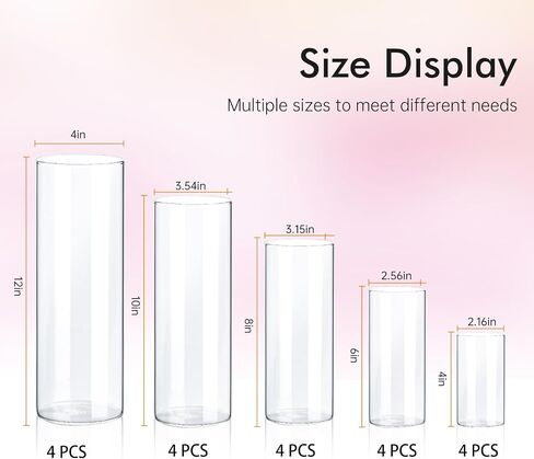 5 Pack Clear Glass Vases for Centerpieces, Cylinder Vase Set, 4,6,8,10,12 Inch Tall Flower Vase for Home Decor, Flower Vase for Table Decorative & Hurricane Floating Candle holders in Saudi Arabia