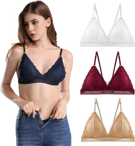 Women Lace Bralettes Plunge Padded Wireless Bra in Saudi Arabia