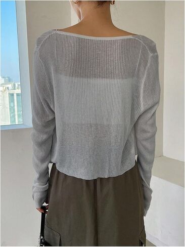 Floerns Women's Ribbed Knit Long Sleeve Button Front V Neck Cardigan Crop Top in Saudi Arabia