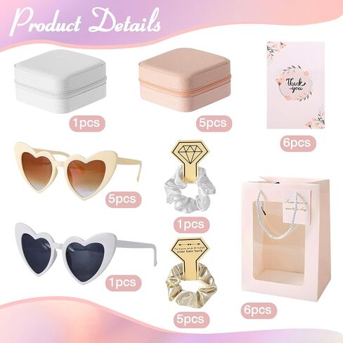 Bridesmaid Proposal Gifts Set of 8, Travel Jewelry Case with Silk Scrunchies Heart Sunglasses Gift Bags Bridal Shower Gifts Maid of Honor Gifts Bachelorette Party Favors for Wedding in Saudi Arabia