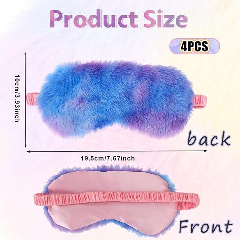 Plush Sleeping Eye Mask, 4 Pcs Colorful Soft Furry Sleep Mask Comfortable Night Blindfold Elastic Faux Fur Eye Shade Cover for Women Girls Travel Sleepover Nap Slumber Party Supplies (Rainbow Color) in Saudi Arabia
