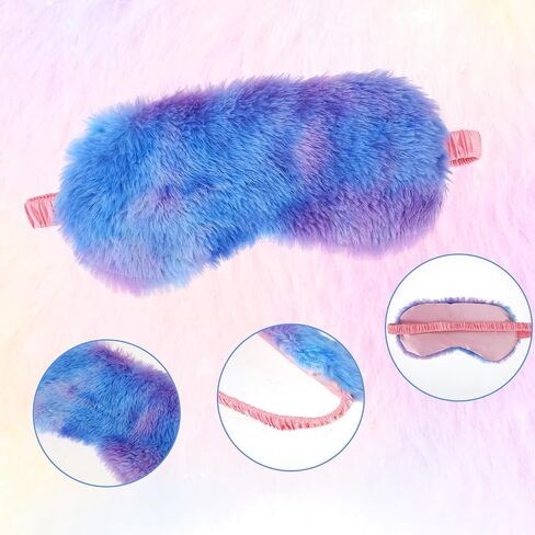 Plush Sleeping Eye Mask, 4 Pcs Colorful Soft Furry Sleep Mask Comfortable Night Blindfold Elastic Faux Fur Eye Shade Cover for Women Girls Travel Sleepover Nap Slumber Party Supplies (Rainbow Color) in Saudi Arabia