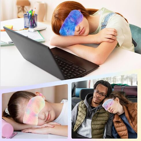 Plush Sleeping Eye Mask, 4 Pcs Colorful Soft Furry Sleep Mask Comfortable Night Blindfold Elastic Faux Fur Eye Shade Cover for Women Girls Travel Sleepover Nap Slumber Party Supplies (Rainbow Color) in Saudi Arabia