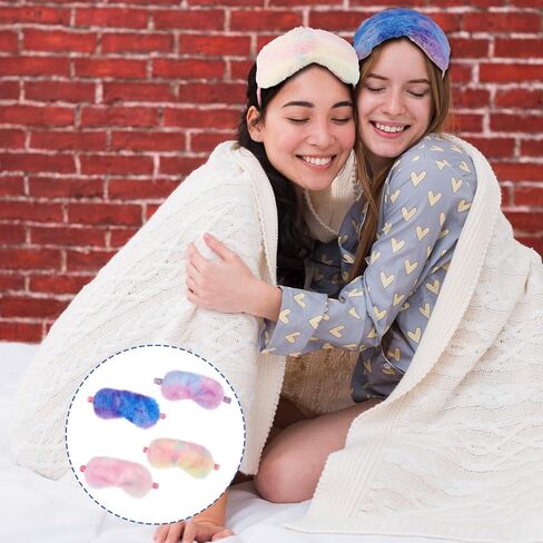 Plush Sleeping Eye Mask, 4 Pcs Colorful Soft Furry Sleep Mask Comfortable Night Blindfold Elastic Faux Fur Eye Shade Cover for Women Girls Travel Sleepover Nap Slumber Party Supplies (Rainbow Color) in Saudi Arabia
