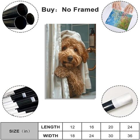 الحمام جدار الفن مضحك Goldendoodle في دش الفكاهة الحيوان المشارك صورة قماش طباعة ديكور الحمام لمحبي الكلاب 8x12 بوصة غير المؤطرة in Saudi Arabia