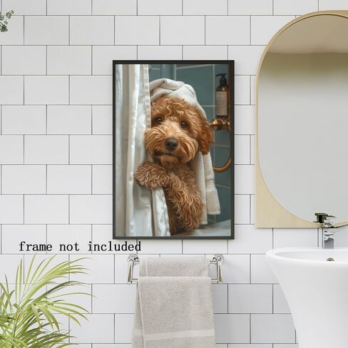 الحمام جدار الفن مضحك Goldendoodle في دش الفكاهة الحيوان المشارك صورة قماش طباعة ديكور الحمام لمحبي الكلاب 8x12 بوصة غير المؤطرة in Saudi Arabia