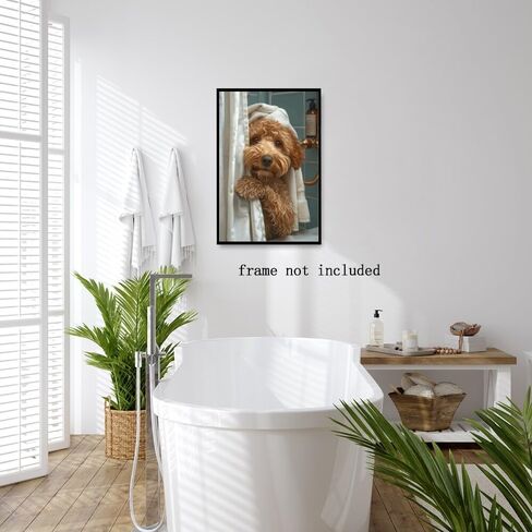 الحمام جدار الفن مضحك Goldendoodle في دش الفكاهة الحيوان المشارك صورة قماش طباعة ديكور الحمام لمحبي الكلاب 8x12 بوصة غير المؤطرة in Saudi Arabia