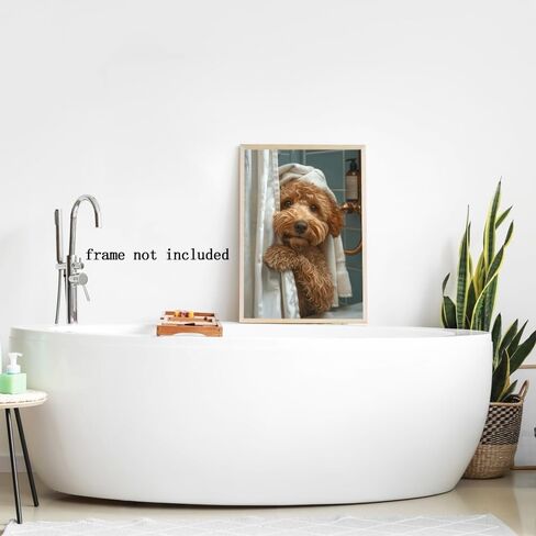 الحمام جدار الفن مضحك Goldendoodle في دش الفكاهة الحيوان المشارك صورة قماش طباعة ديكور الحمام لمحبي الكلاب 8x12 بوصة غير المؤطرة in Saudi Arabia