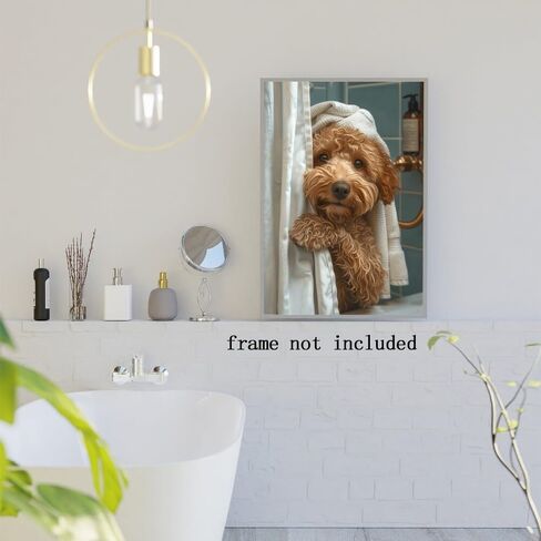 الحمام جدار الفن مضحك Goldendoodle في دش الفكاهة الحيوان المشارك صورة قماش طباعة ديكور الحمام لمحبي الكلاب 8x12 بوصة غير المؤطرة in Saudi Arabia