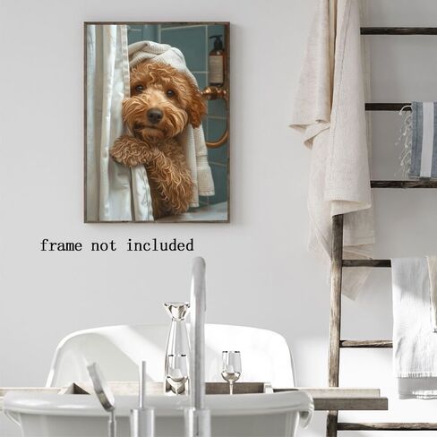 الحمام جدار الفن مضحك Goldendoodle في دش الفكاهة الحيوان المشارك صورة قماش طباعة ديكور الحمام لمحبي الكلاب 8x12 بوصة غير المؤطرة in Saudi Arabia