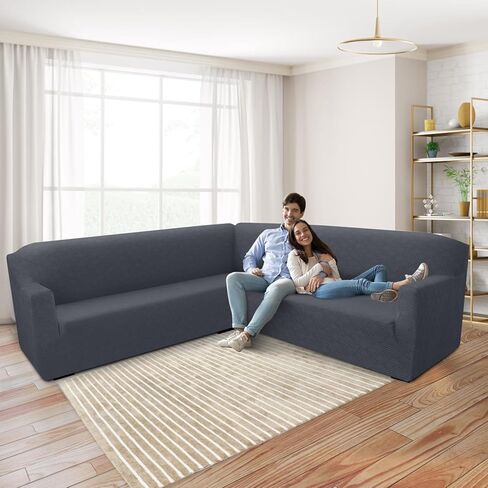 أغطية أريكة زاوية للأريكة المقطعية على شكل حرف L غطاء أريكة عالي التمدد ناعم على شكل حرف U غطاء منزلق للأريكة قطعة واحدة من أغطية الأريكة لحماية الأثاث للحيوانات الأليفة والقطط والكلاب (أزرق الدنيم، كبير) in Kuwait